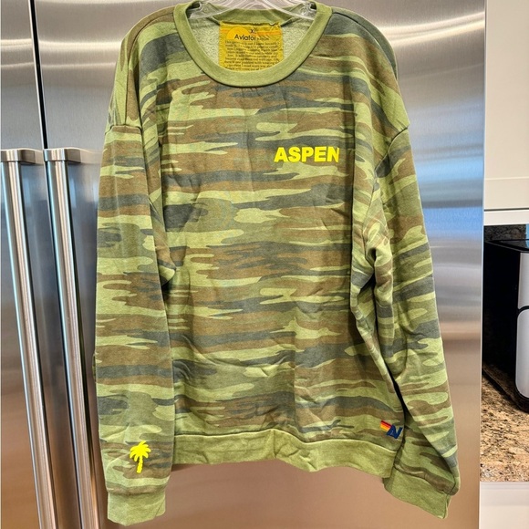 NWT Aviator Nation Palm Tree Festival Green Camo Crewneck Sweatshirt relaxed - Picture 5 of 14